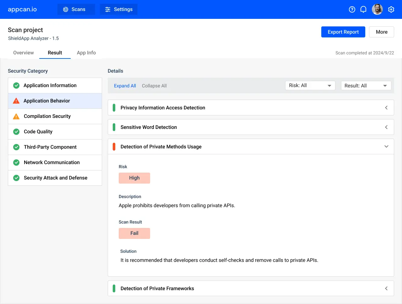 Detailed security analysis report with vulnerability findings and remediation steps